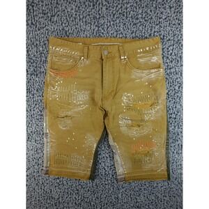 First Row Denim Shorts Mens 34 Tan Distressed Paint Splatter‎ Camo Streetwear
